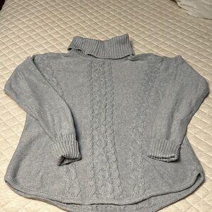 L.L. Bean Classic Gray Cable Knit Turtleneck Sweater